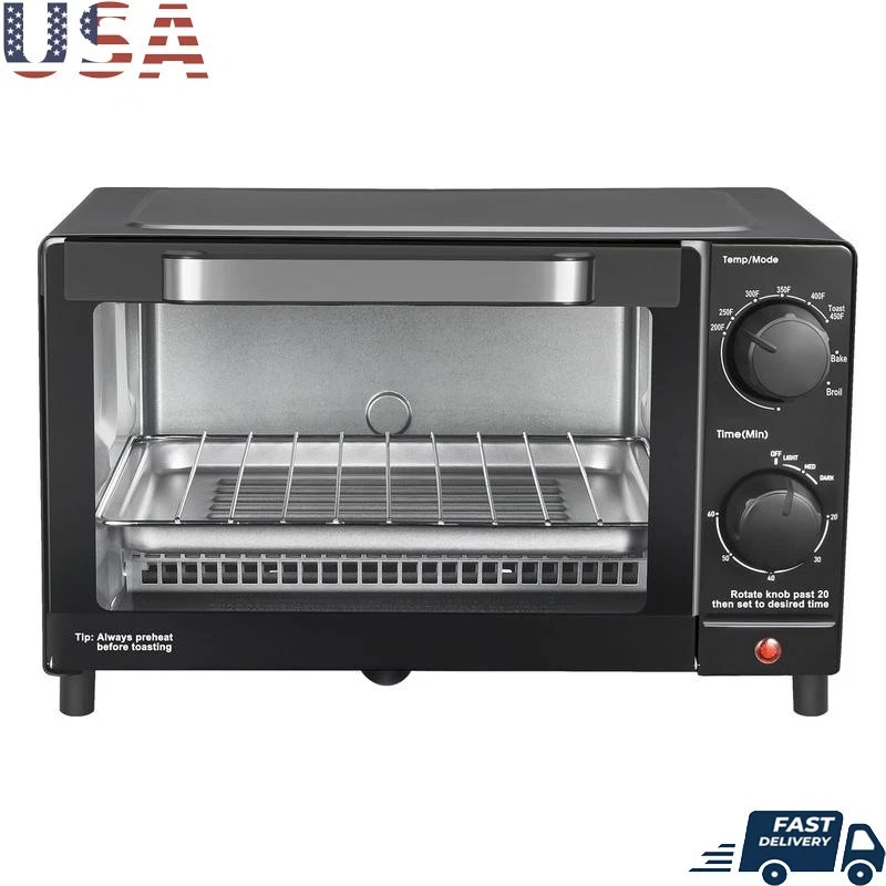4 Slice Toaster Oven Adjustable Timer Baking Rack Pizza Bread Efficient Cooking