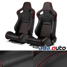 2x All Black Pvc Red Snake Pattern Bottom Carbon Fiber Reclinable Racing Seats 2x All Black Pvc Red Snake Pattern Bottom Carbon Fiber Reclinable Racing Seats