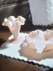 Fenton pink milk glass hobnail pattern 4" trumpet vase and 6" candy dish