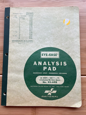 Vintage Eye-Ease National Analysis Pad No. 45-608 National - 11x8.5 - 8 Columns 