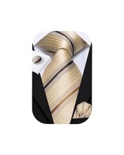 Mens 70 inches Tie Set Extra Long Necktie With Cufflinks Beige Brown