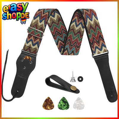 Gitarrengurt Verstellbar Echtleder Jacquard Weave für Akustik Elektrik Gitarre