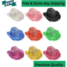 LED Light Sequin Cowboy Hat Adjustable Glitter Cowgirl Hat Costume Party Glowz