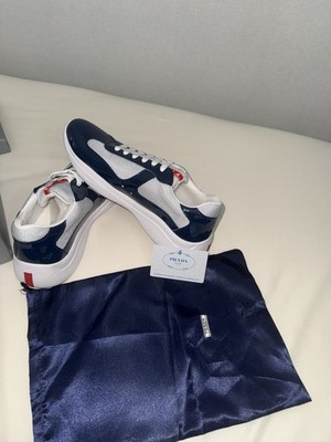 PRADA Herren Low Top Sneaker Sportschuh Schnürung Weiß/Blau/Rot EU 44