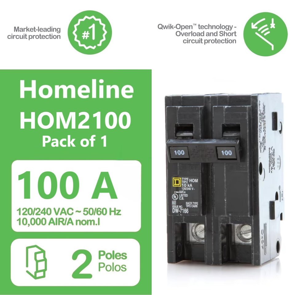 100 Amp Square D Hom2100 Miniature Circuit Breaker 120 240v 100a 45