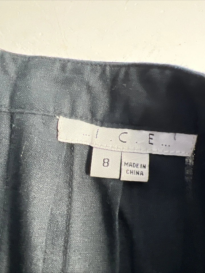 ICE 裙女式 8 黑色喇叭内衬亚麻棉混纺缎面亮片下摆打褶 — 第 4/4 张图片