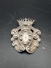 Antique 800 Silver Medici Coat of Arms Heraldic Crown Brooch Pin 21g Hallmarked