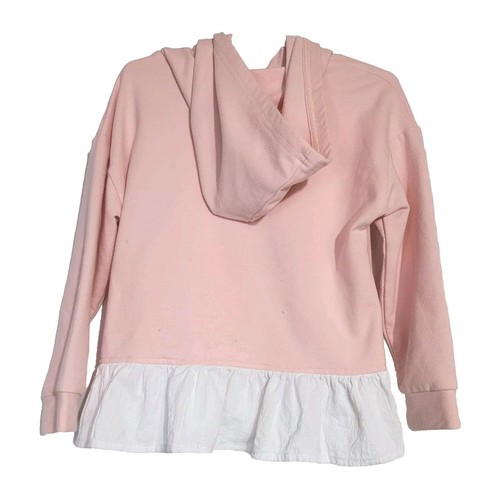 Pat Pat Girls Size 5/6 Pink Long Sleeve Hoodie Sweatshirt White Ruffle Bottom - Picture 3 of 5