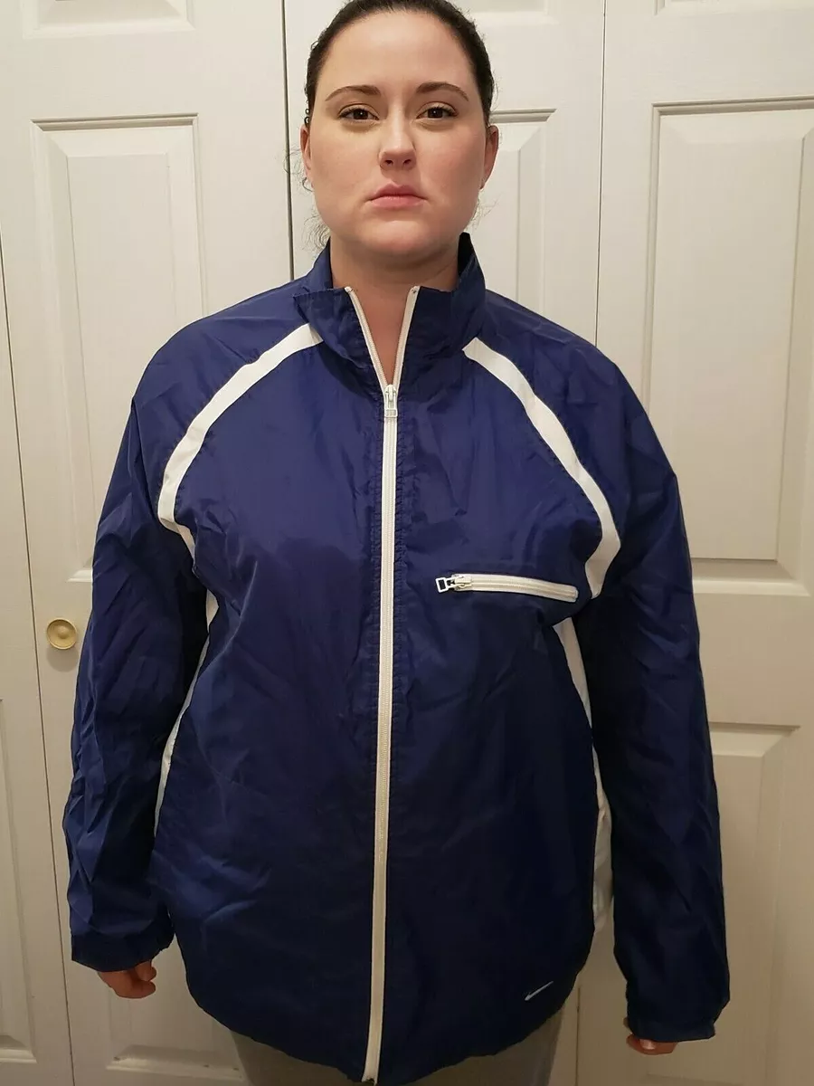 VTG Nike Navy Blue Windbreaker Jacket Y2K White Striped 56323