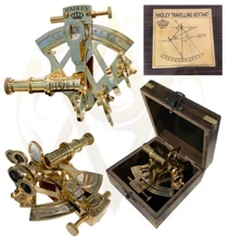 Brass Navigation Compass Working Sextant with Wooden Box Vintage Gift For Sailor