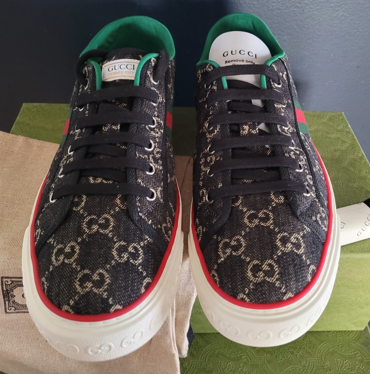 スニーカー GUCCI GUCCI TENNIS 1977 SNEAKERS Authentic Gucci GG Logo Tennis 1977 Denim Sneakers Shoes US5