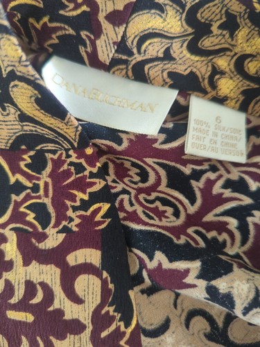Rare 100% Silk Dana Buchman Sz 6 Button-up Long Sleeve Long Jacket/Shirt Money - Picture 10 of 10