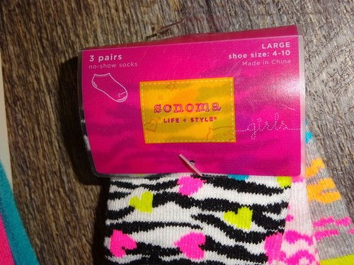 Girl's socks ~6 pair Large shoes sizes 4-10 low cut & foot liner no show Sonoma - Picture 5 of 7