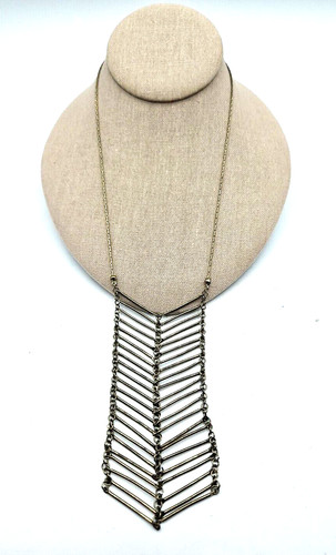 Modernist Double Ladder Silver Toned Fashion Necklace 19 in. 3" ext.
