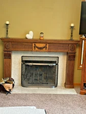Wood Scroll Freestanding Fireplace Mantel with Floral Accents,