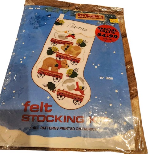 Vtg XMAS Titan Needlecraft 15" Felt Stocking Kit Circus 1987 NEW SEALED