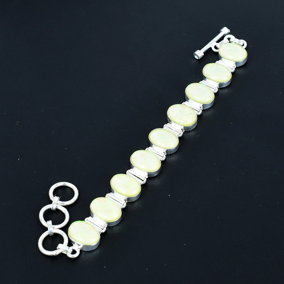 Bracciale In Opale Di Fuoco Giallo Triplo In Argento Sterling 925 Fatto A Mano - Immagine 3 di 4