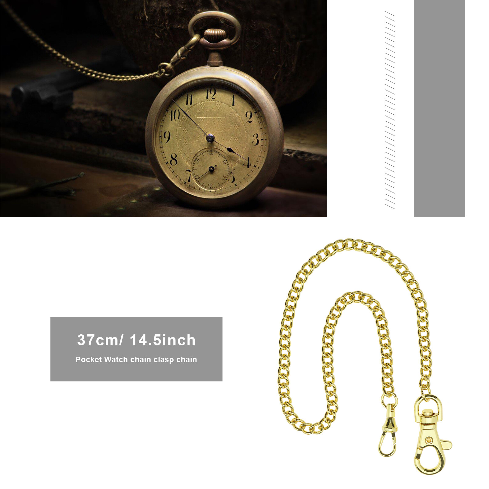 Pocket Watch Chain Vest Chain 14.5 Inch Hanging Watch Chain Gold/Silver