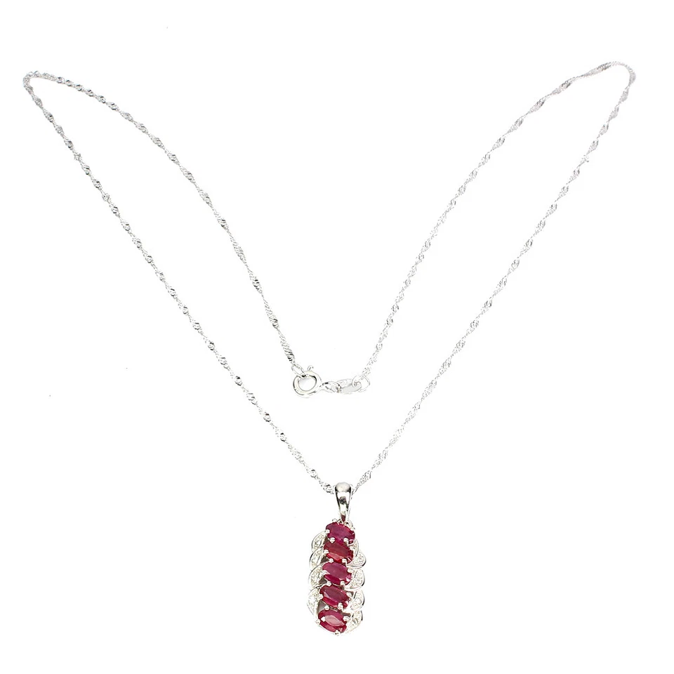 Collar de plata de ley 925 rubí ovalado 5x3 mm circonita joyería de piedras preciosas 18 pulgadas Foto 3 de 4