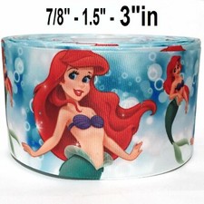GROSGRAIN RIBBON 5/8, 7/8", 1" , 1.5", 3" in Little Mermaid Ariel Princess - M2D