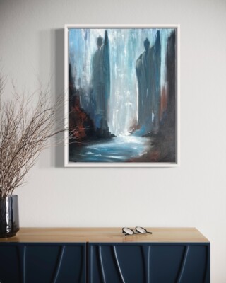 Original Oil Painting Abstract Landscape Atmospheric Blue Canvas Art 16x20 