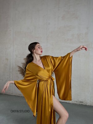 green emerald velvet dress Gold Kimono Dress for Women
