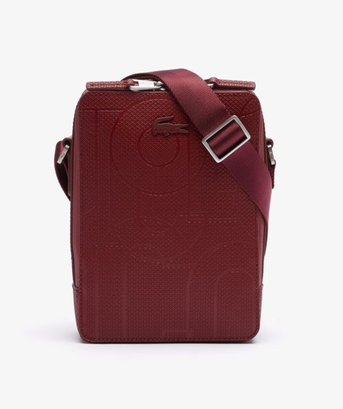 LACOSTE Men's Chantaco Graphic Piqué Leather Zip Crossbody GENUINE