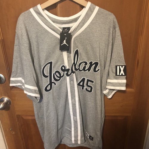 NIKE AIR JORDAN IX 9 BARONS 45 BASEBALL JERSEY GREY RARE 621610063