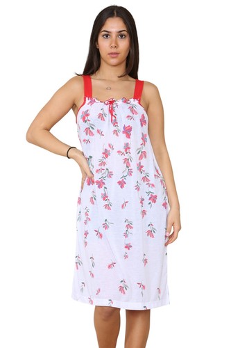 Ladies Strappy Nightdress Short Floral Cotton Sleeveless Lingerie Nightwear M3XL - Picture 5 of 39