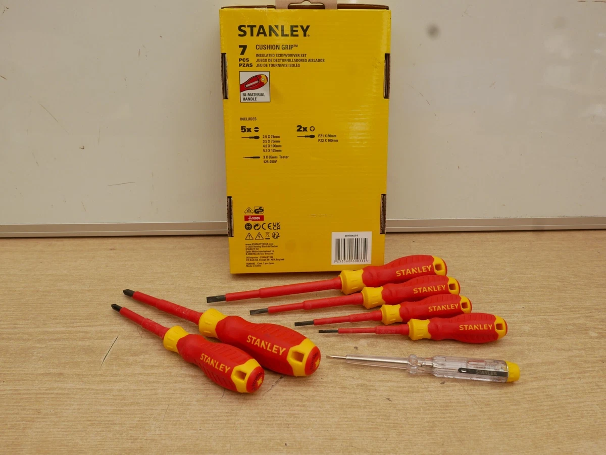 STANLEY STHT60033 0 7PC 1000V CUSHION GRIP VDE SCREWDRIVER SET PZ1 PZ2 SLOTTED