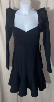 NWT - Express- Med - Black - Body Contour - Sweetheart Neck Ruffle Fit & Flare