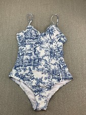 Tolie Corsett One Piece Swimsuit Womens size XL Blue White Country Cottage Core