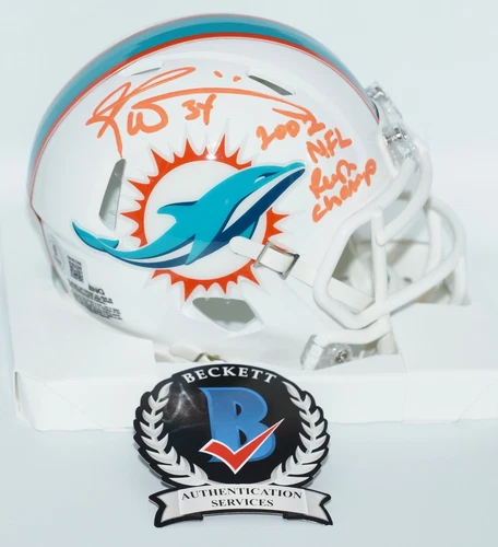 RICKY WILLIAMS "2002 NFL Rush Champ" Signed Dolphins Mini Helmet Beckett COA W95
