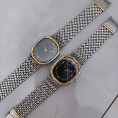 希少　CREDOR　18KT SEIKO Credor 18K Gold Bezel Quartz Pair Watch Blue Agate