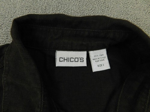 Chico's Shirt Women 1 Brown Snap Button Up Long Sleeve Top Linen Travel Vacation - 第 5/10 張圖片