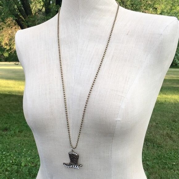 Cowboy boot rhinestone long statement necklace - image 4