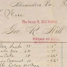 1895 Scarce George R. Hill Bakery Billhead Letterhead Alexandria, Virginia