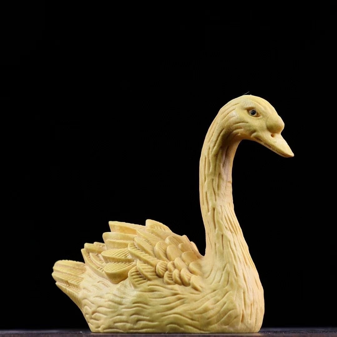 Wooden Hand Carved Swan Statue Handmade Figurine Sculpture Decor Gift
