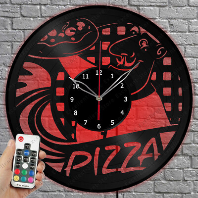 LED Vinyl Clock Pizza LED Light Vinyl Record Wall Clock Home Decor 1765