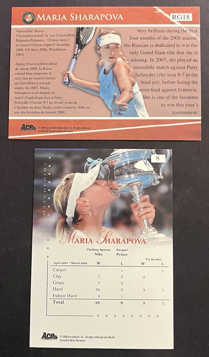 Ace テニス トレーディングカード シリーズ2006 2008シャラポワ 2) 2008 ACE MATCHPOINT MARIA SHARAPOVA #8 FRENCH OPEN #RG18 @ NOT