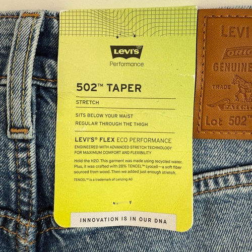Levi's Premium Men 502 Taper Fit Stretch Tapered Leg Jeans 32x34 Blue NWT - Picture 11 of 17