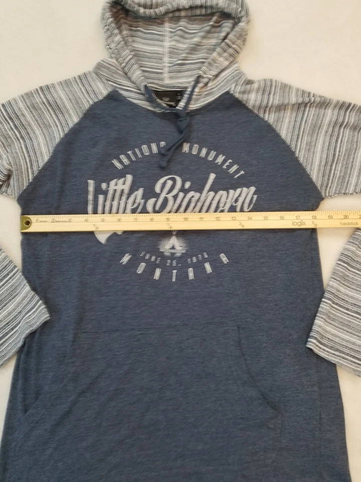 Burn Side Raglan 条纹连帽衫蓝色大号小大角蒙大拿州  — 第 2/4 张图片