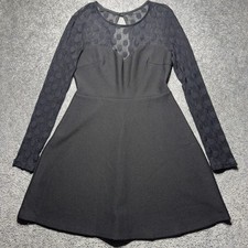 Lulus Shift Dress W/ Sheer Sleeve Long Sleeve Back Button Black Sz M