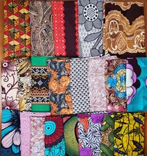 Fabric Scrap Lot African Wax Print Plus Cotton Remnants 3 Pounds 12 Oz