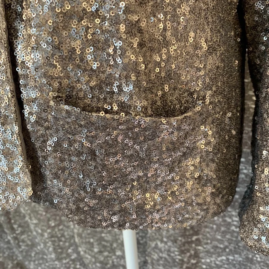 Chico's блестки Серебряный блейзер куртка с подкладкой карманы опрятный вечеринки праздник женщин 2 - Изображение 2 из 4