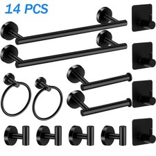 Matte Black 14 PCS Bathroom Hardware Accessories Set Wall Mounted Tower Bar Set
