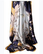 100 Silk 41" large Square Scarf Women Shawl Wrap floral yellow blue navy HD89