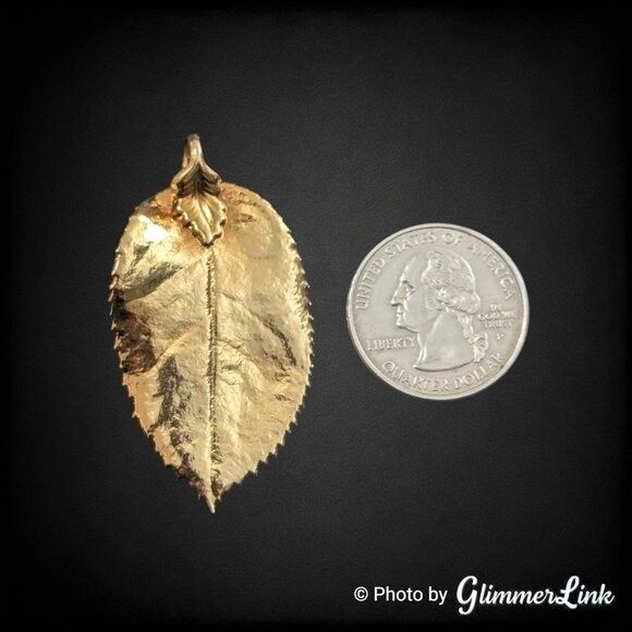 Gold Tone Real Leaf Dipped Pendant Botanical Nature Jewelry View 5