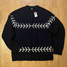 NWT Vtg 2003 GAP Lambswool Sweater Mens L Fair Isle Nordic Snowflake Navy Blue