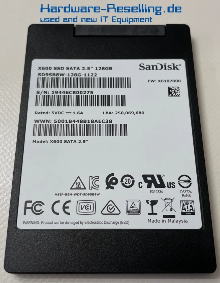 SanDisk X400 128GB 2,5" 3D NAND SATA III 6G SD9SB8W-128G-1122 - Bild 1 von 1